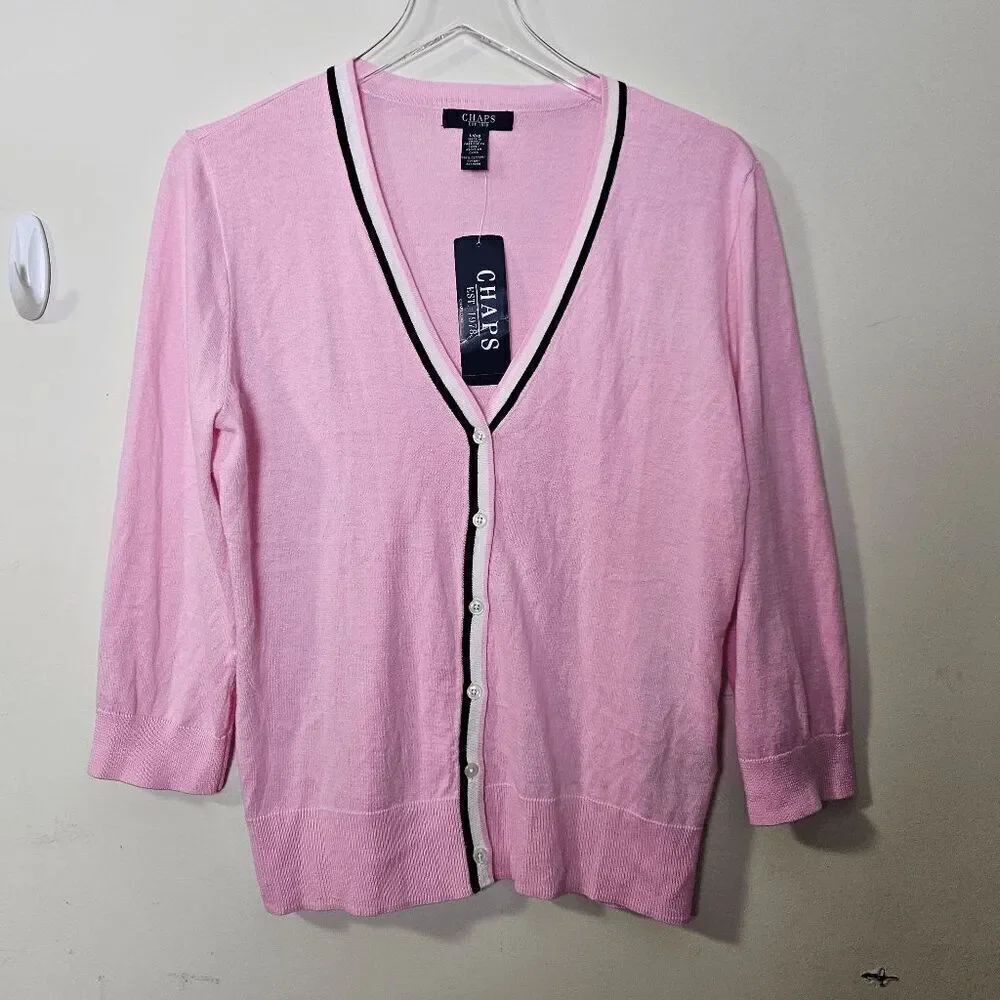 Chaps V Necked Cardigan Schoolgirl Lightweight Button front sweater NWT Womens
